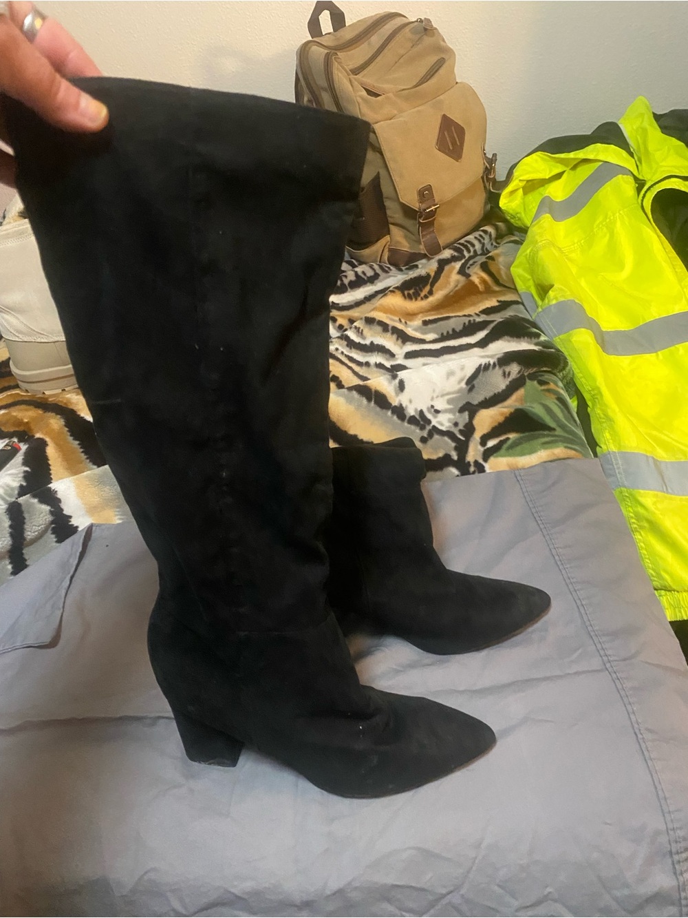 Black suede knee high boots. Lightly worn suede still looking good!!